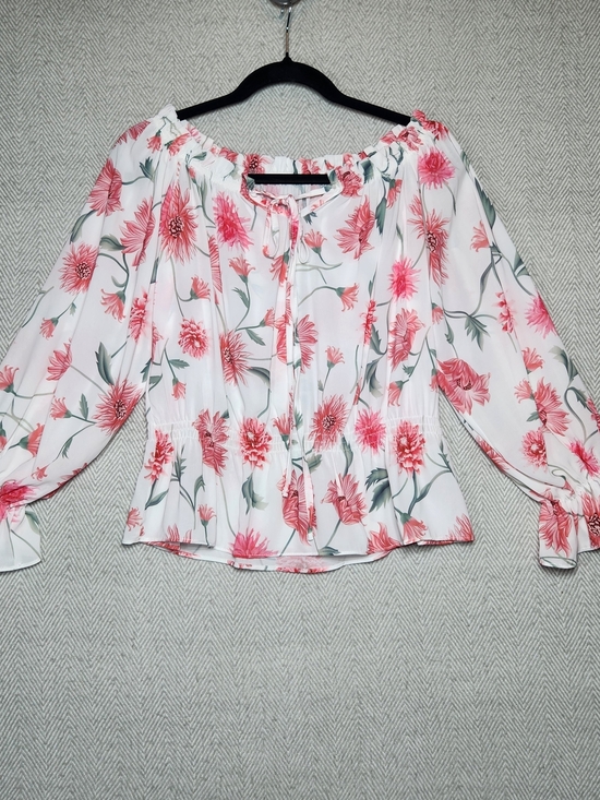 no brand Tops - Floral Off-Shoulder Peasant Blouse white Pink Floral Womens Size S